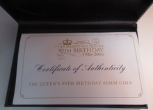 Load image into Gallery viewer, 2016 Queen Elizabeth II 90th Birthday 65mm Coloured Niue Proof $2 Coin Boxed/COA
