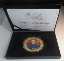 Load image into Gallery viewer, 2016 Queen Elizabeth II 90th Birthday 65mm Coloured Niue Proof $2 Coin Boxed/COA