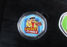 Load image into Gallery viewer, Only Fools and Horse 7 Coloured 50p Shaped Medals, Del Boy Rodney Trigger +More