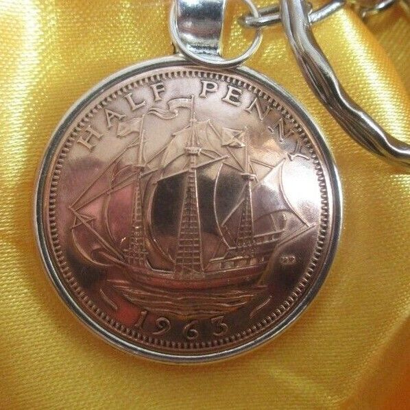Half Penny Penny Keyring Half Penny Domed Keyrings Boxed UK