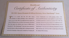 Load image into Gallery viewer, UK 2021 QEII OFFICIAL BIRTHDAY SILVER DATESTAMP ISSUE 1OZ £2 COIN BOX & COA