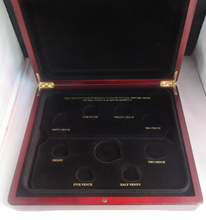 Load image into Gallery viewer, Wooden Coin Box for Enamelled Coinage Queen Elizabeth II Decimal and Predecimal