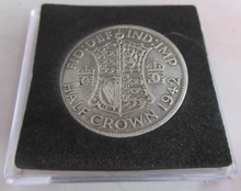 Load image into Gallery viewer, 1942 GEORGE VI BARE HEAD HALF CROWN .500 F-VF IN QUADRANT CAPSULE