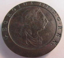 Load image into Gallery viewer, 1797 KING GEORGE III CARTWHEEL TWO PENNY VF+ WITH VERDIGRIS BOXED WITH COA