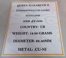 Load image into Gallery viewer, 2002 COMMONWEALTH GAMES SCOTLAND QEII £2 TWO POUND COIN EF QUAD CAPSULE & COA