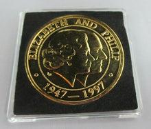 Load image into Gallery viewer, 1997 QEII GOLDEN ANNIVERSARY G/PLATED PROOF TURKS & CAICOS 5 CROWNS COIN BOX/COA