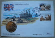 Load image into Gallery viewer, 1994 BRITISH LANDING ON GOLD BEACH 50TH ANNIVERSARY D-DAY 5 CROWN COIN COVER PNC