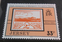 Load image into Gallery viewer, QEII JERSEY DECIMAL STAMPS 50TH ANNIV BLAMPIEDS OCCUPATION MNH IN STAMP HOLDER
