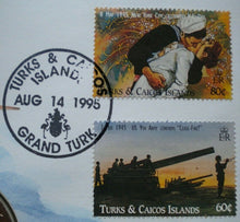 Load image into Gallery viewer, 1995 VICTORY IN EUROPE CEASEFIRE TURKS & CAICOS BUNC 5 CROWN COIN COVER PNC