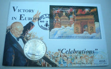 Load image into Gallery viewer, 1995 VICTORY IN EUROPE CELEBRATIONS TURKS & CAICOS BUNC 5 CROWN COIN COVER PNC