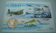 Load image into Gallery viewer, 1995 VE DAY 50TH ANNIVERSARY PROOF GIBRALTAR 1995 £5 COIN COVER PNC/INFO SHEET