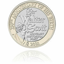 Load image into Gallery viewer, 2021 UK ROYAL MINT £5 £2 £1 50p proof Coins John H.G. Wells Sir Walter Scott