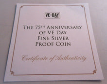 Load image into Gallery viewer, 2020 VE-DAY 75TH ANNIVERSARY FINE SILVER PROOF $1 ONE DOLLAR COIN BOX & COA