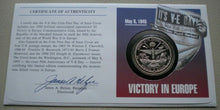 Load image into Gallery viewer, 1995 VICTORY IN EUROPE MARSHALL ISLANDS BUNC 5 DOLLAR COIN COVER PNC WITH INFO