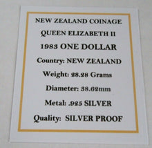 Load image into Gallery viewer, 1983 NEW ZEALAND COINAGE QUEEN ELIZABETH II SILVER PROOF 1 DOLLAR COIN BOX & COA