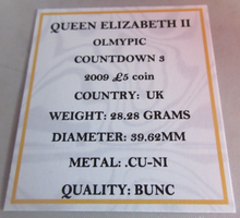 Load image into Gallery viewer, 2009 QEII OLYMPIC COUNTDOWN 3 BUNC £5 FIVE POUND COIN QUAD CAPSULE & COA