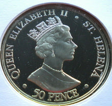 Load image into Gallery viewer, 1952-2002 THE QUEEN'S GOLDEN JUBILEE, ST HELENA BUNC 50p CROWN COIN PNC