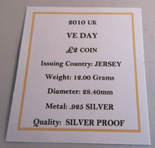 Load image into Gallery viewer, 2010 VE DAY QUEEN ELIZABETH II JERSEY SILVER PROOF £2 COIN BOX & COA