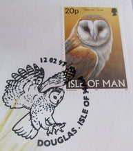 Load image into Gallery viewer, 1997 BARN OWL & LITTLE OWL PAIR OF FIRST DAY COVERS IOM STAMPS WITH ALBUM SHEET