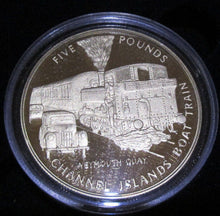 Load image into Gallery viewer, 2006 ROYAL MINT GOLDEN AGE OF STEAM TRAINS £5 SILVER PROOF COIN CHANNEL ISLANDS