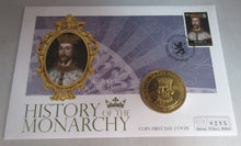Load image into Gallery viewer, HENRY II HISTORY OF THE MONARCHY PNC, FIRST DAY COVER,STAMPS & INFORMATION SET