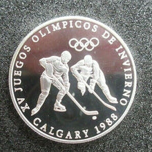 Load image into Gallery viewer, 1988 Panama 1 balboa Olympic Winter Games Calgary ICE HOCKEY proof silver coin