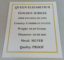 Load image into Gallery viewer, 2002 QEII GOLDEN JUBILEE CARIBBEAN STATES $10 TEN DOLLAR COIN BOX & COA