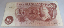 Load image into Gallery viewer, TEN SHILLINGS BANK NOTE HOLLOM VF FIRST RUN 47A 297973