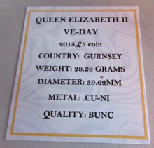 Load image into Gallery viewer, 2015 QUEEN ELIZABETH II VE-DAY BUNC £5 FIVE POUND COIN QUAD CAP BOX & COA