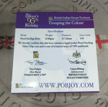 Load image into Gallery viewer, Trooping The Colour 2021 Queen's 95th Birthday Silver Proof 50p Coin BIOT + COA