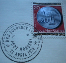 Load image into Gallery viewer, 1975 PAPUA NEW GUINEA FIRST OFFICIAL COINAGE,PROOF 20t COIN,STAMP,P-MARK,COA PNC