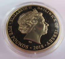 Load image into Gallery viewer, 2018 LEST WE FORGET JERSEY PROOF £5 FIVE POUND POPPY COIN COLORISED BOX & COA