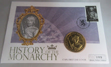Load image into Gallery viewer, WILLIAM II HISTORY OF THE MONARCHY PNC, FIRST DAY COVER,STAMPS & INFORMATION SET