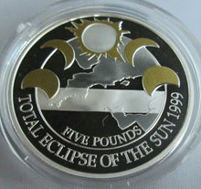 Load image into Gallery viewer, 1999 TOTAL ECLIPSE OF THE SUN ALDERNEY SILVER PROOF £5 COIN BOX & COA