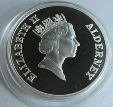 Load image into Gallery viewer, 1999 TOTAL ECLIPSE OF THE SUN ALDERNEY SILVER PROOF £5 COIN BOX & COA