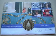 Load image into Gallery viewer, 1952-2002 THE QUEEN'S GOLDEN JUBILEE, ST HELENA BUNC 50p CROWN COIN PNC