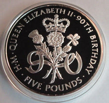 Load image into Gallery viewer, 2016 QUEEN ELIZABETH II 90th BIRTHDAY SILVER PROOF 5oz TDC £5 COIN BOX & COA