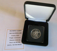 Load image into Gallery viewer, 1991 OLYMPIC GAMES NIUE SILVER PROOF $10 DOLLAR COIN BOX & COA