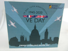 Load image into Gallery viewer, 2020 VE DAY 75th ANNIVERSARY SILVER PROOF COLOURED 50P COA & PRESENTATION BOX