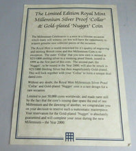 Load image into Gallery viewer, 2000 MILLENNIUM COLLAR SILVER PROOF £5 COIN & GOLD PLATED NUGGET £1 COIN BOX/COA