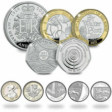 Load image into Gallery viewer, 2021 UK ROYAL MINT £5 £2 £1 50p proof Coins John H.G. Wells Sir Walter Scott