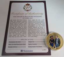 Load image into Gallery viewer, 2011 MEADE &amp; BRADFORD WEDDING OCTOBER 2010 GOLD PLATED COOK ISLANDS  $1 COIN/COA
