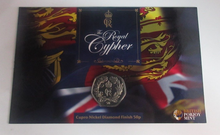 Load image into Gallery viewer, 2023 King Charles III Royal Cypher DiamondFinish Pobjoy BAT 50p Coin Pack
