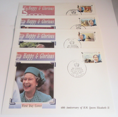 QUEEN ELIZABETH II HAPPY & GLORIOUS 40th ANNIVERS 4 FIRST DAY COVERS - GAMBIA