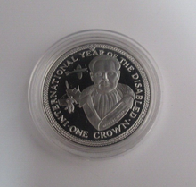 Load image into Gallery viewer, 1981 Douglas Bader Year of the Disabled Silver Proof 1 Crown Coin IOM Box/COA
