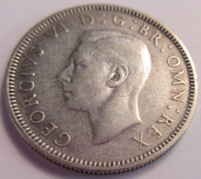 1946 KING GEORGE VI BARE HEAD .500 SILVER EF ONE SHILLING COIN & CLEAR FLIP