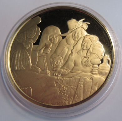 1975 THE GENIUS OF VERMEER HALLMARKED 24CT GOLD PLATED .925 SILVER 32G MEDAL