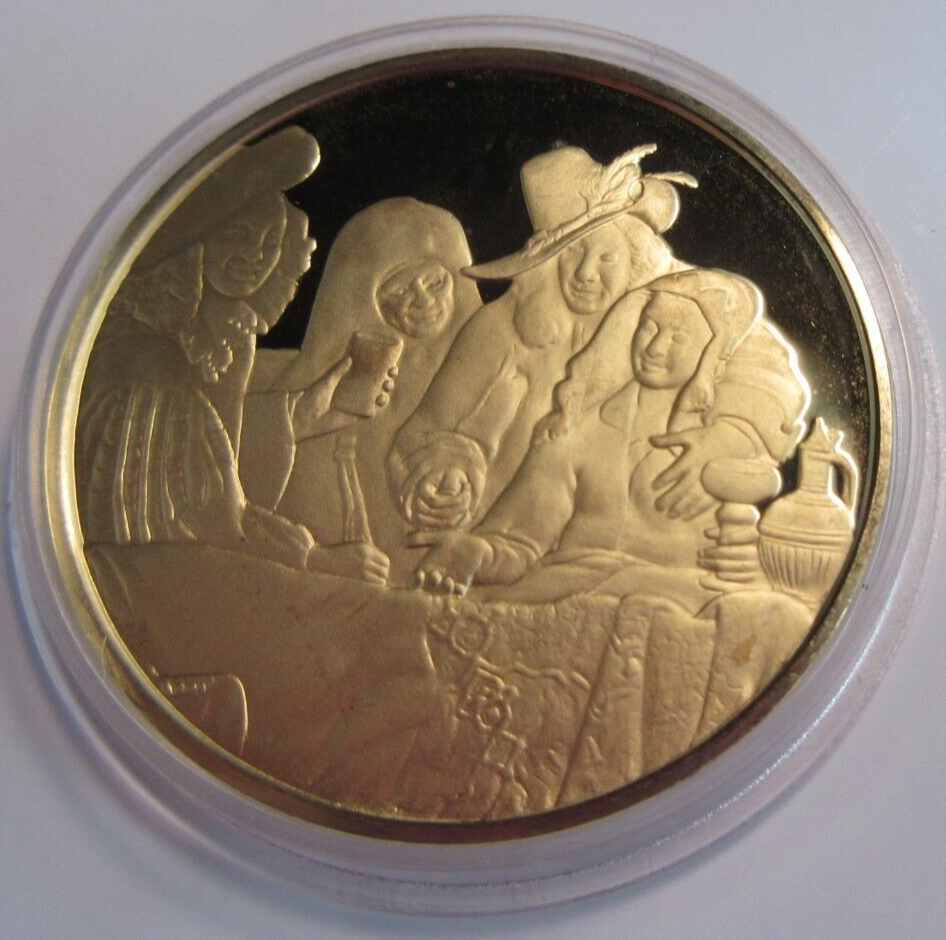 1975 THE GENIUS OF VERMEER HALLMARKED 24CT GOLD PLATED .925 SILVER 32G MEDAL