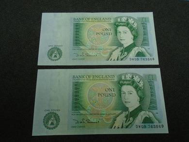 Bank of England SOMERSET UNC One Pound 2x £1 Banknotes  Consecutive Numbers DW09