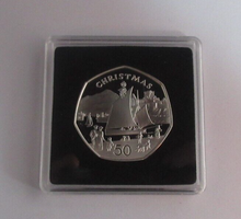 Load image into Gallery viewer, 1981 Christmas Boat at the Dockyard Isle of Man Silver Proof 50p Coin Box &amp;COA
